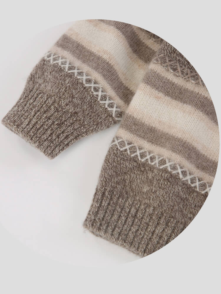 Kids Nordic Stripes Soft Earth Tones Cashmere Crewneck Sweater